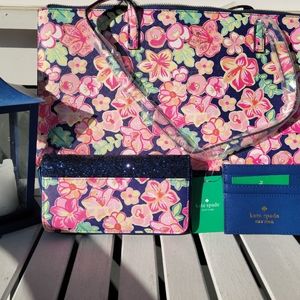 Kate Spade Floral 3 Piece Purse Set with Glitter